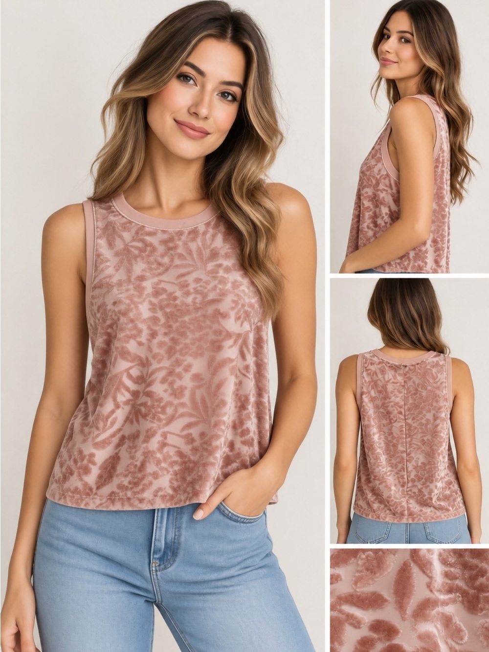 Apt. 9 Pink Velvet Floral Burnout Tank Top Size L NWT